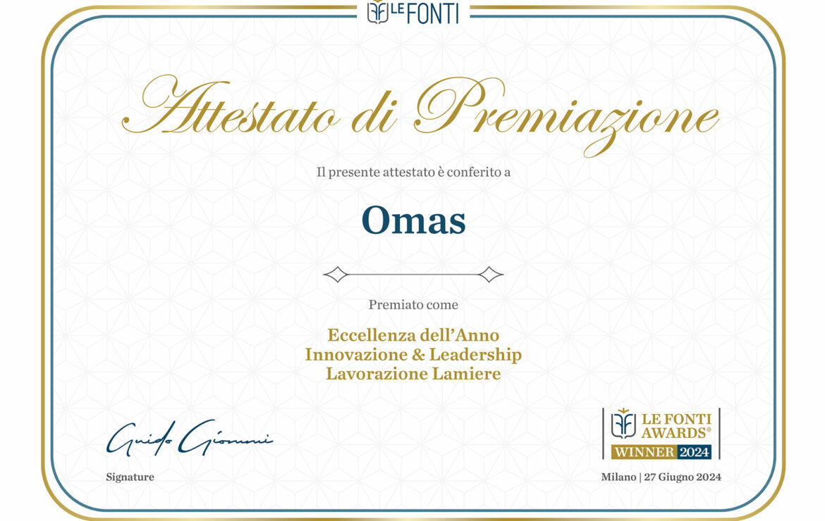 Attestato di premiazione “Le Fonti Awards 2024”